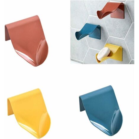 Porte-savon mural, porte-savon auto-adhésif, plastique de pot de savon ABS, plateau de savon sans perçage pour éponges de cuisine de salle de bain, brosses, savon, conception de filtre en ento (1/5)