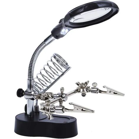Third Hand 3.5 x 12 x Table Magnifier Stand 2 LEDs Standing Magnifying Glass for Electronics Engineer Cosmetology Medical Watchmaker Watch Repair (1/5)