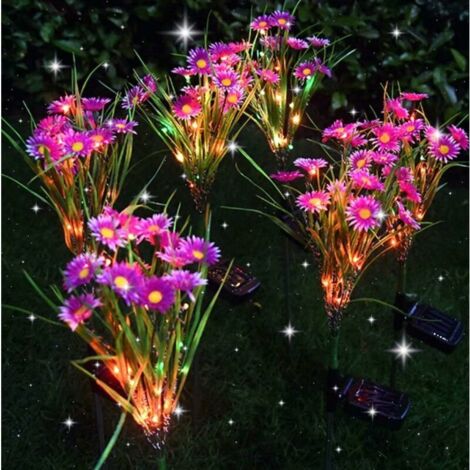 2 PC lampes solaires extérieures, lumières de fleurs solaires, lampe solaire de fleur de marguerite, lumière solaire de pelouse menée, parfait pour le jardin, cour, patio, violet (1/5)