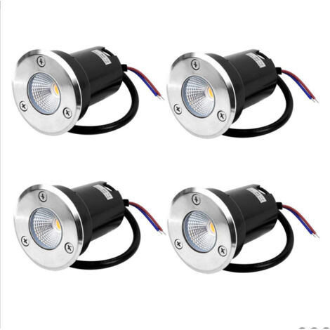 4 LED Ground Recessed Spotlight,5W Outdoor Recessed Floor Lamp,Outdoor Ground Recessed Spotlight,Rustproof,Loadable up to 800kg,12V-24V DC,Round White Stainless Steel [Energy Class A+++]（Warm White）