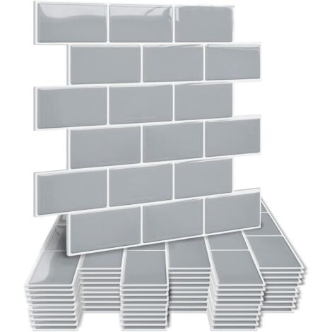2.5mm Thickness Peel and Stick Wall Tiles Kitchen Backsplash, Waterproof Stick on Tiles, Grey Self Adhesive Wall Tiles Bathroom Subway Tiles Grey 5 Sheets