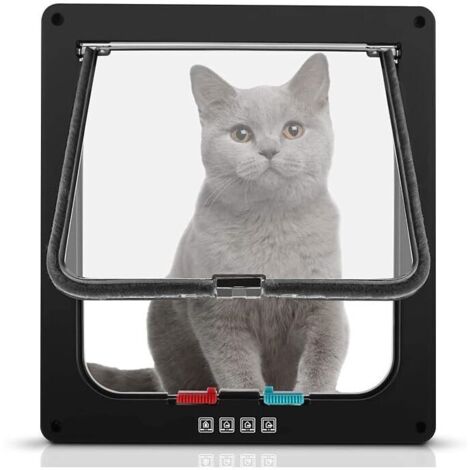 (XL, Black) 4-Way Magnetic Cat Flap, Pet Door for Cats and Small Dogs, Cat Flap with Tunnel