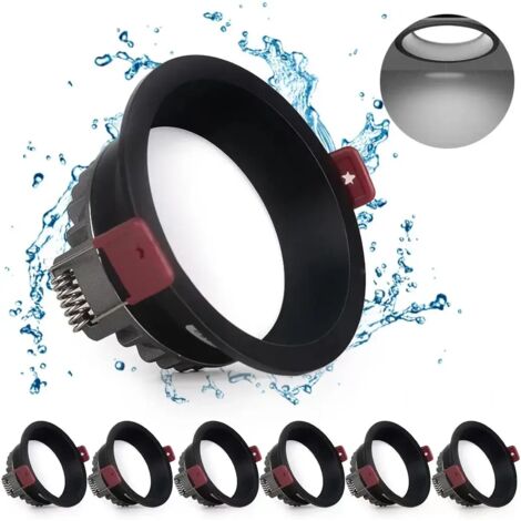 LED Recessed Spotlight, 5W 6 Pack 500LM=50W Incandescent, IP44, Cool White 6000K, AC 220-240V, Cutout 75mm, Round Recessed Ceiling for Bathroom, Kitchen, Living Room, Hallway (Black) (1/4)