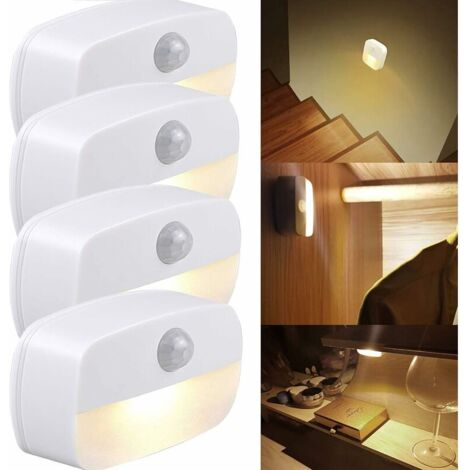 Lot de 4 veilleuses LED avec détecteur de mouvement Gritin Blanc Lampe de nuit pour enfant On/Off Éclairage de placard avec adhésif Éclairage d'orientation pour chambre d'enfant, chambre à cou (1/5)
