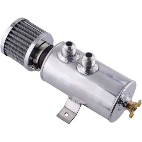Car Engine Oil Catcher, 750ML Oil and Air Separator Tank Aluminum Oil Catcher Kit Breathe Oil Breathing Tank with Air Filter,Silver (1/4)