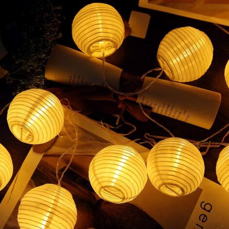 LED Fairy Lights Lampion Deco Lamp,White Kraft Lantern - Total Length 6.5 Meters - 30 White LED Balls, Solar Fairy Lights（Warm White）