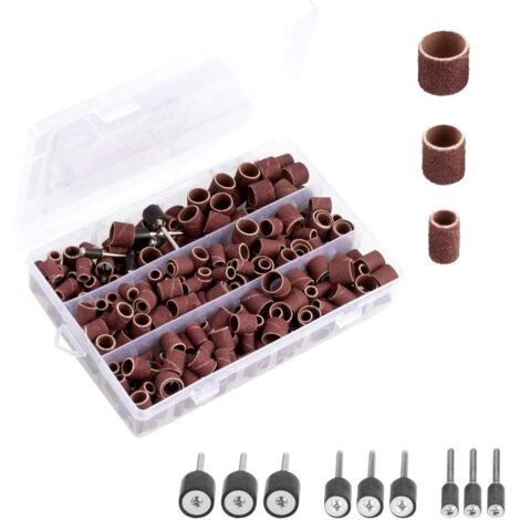 338 pieces sanding drum with plastic box, including 329 pieces sanding belts and 9 pieces drum mandrel 1/2', 3/8', 1/4' for Dremel rotary tools (1/5)