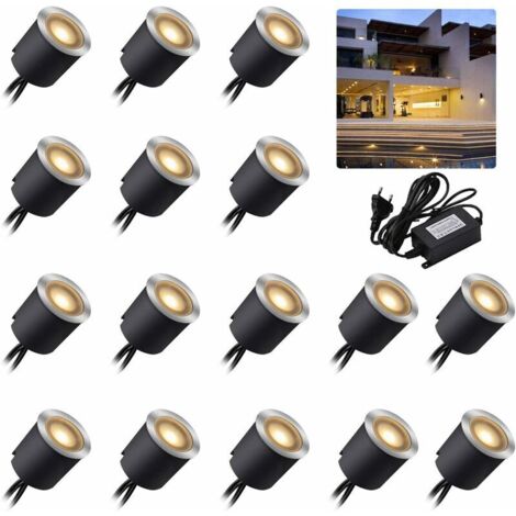 Lot de 16 spots LED encastrables - 12 V - Blanc chaud - IP67 - Étanche - 0,6 W - Diamètre : 32 mm - Pour l'intérieur et l'extérieur - 2800 K - Blanc chaud [Classe énergétique A+]