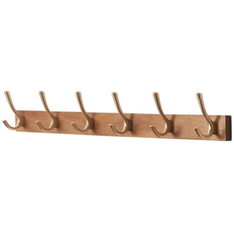 Wooden wall hanger, 6 solid wood hooks, wooden coat hook, wooden wall hook (66 cm) (1/5)