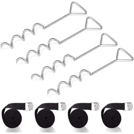 Trampoline Ground Anchors with Straps - Steel Buckles, Steel Spiral Trampoline Anchor Set, Trampoline Fixings, Heavy Duty Anchor Pegs for Trampolines and Swing Tents (1/5)
