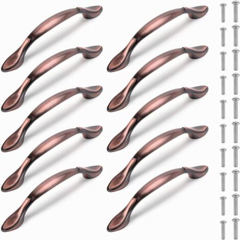 10 Pcs Red Bronze - 64mm Vintage Cabinet Handle Arc Shape Furniture Handles for Cupboard Drawer Dresser with Screws (1/5)