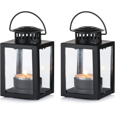 Candle Lanterns Garden Lanterns, 2 Pieces Hanging Small Tea Light Lanterns, Black Candle Holders for Indoor Outdoor Events (1/5)