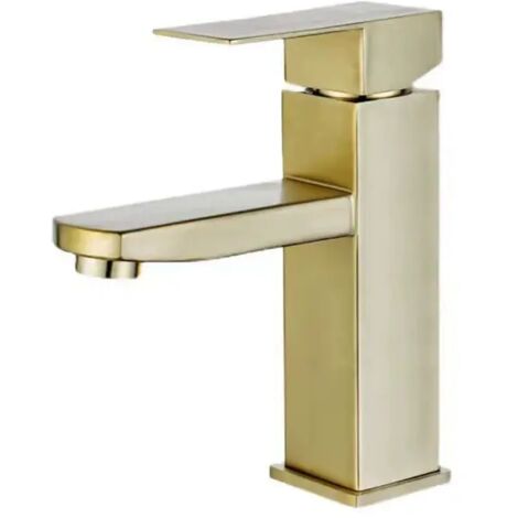 Brushed Gold Basin Faucet (Brushed Gold), Bathroom Sink Faucet, Pipes Included, SUS 304 Stainless Steel (1/3)