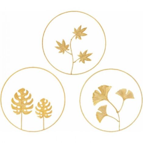3Pcs Iron Wall Sculptures Round Metal Wall Decor Gingko Biloba Art Flowers Wall Decor Ornament for Living Room Kitchen Home Hotel Bedroom (Golden) (1/5)