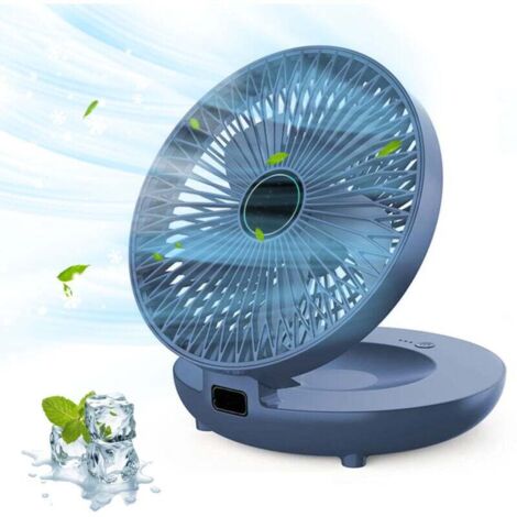 Blue Portable Desk Fan USB Rechargeable 1200mah with 3 Speeds Foldable Wall Mounted Fan for Bedroom Kitchen Yoga (1/3)