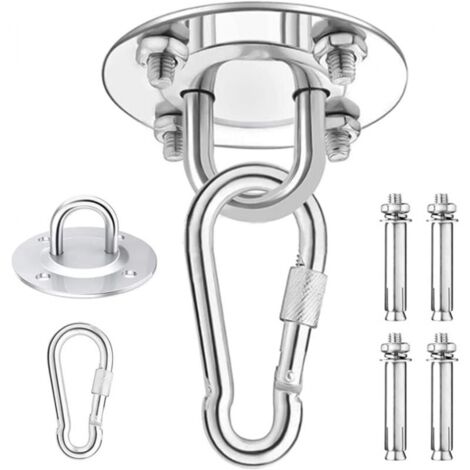 1 Pcs Heavy Duty Ceiling Hook, 450KG Capacity Stainless Steel Hammock Hanging Kit 180°Rotation for Concrete Wood Sets, Hanging Chair, Hanging Lamp, Hammock, Yoga, with Fixing Screws