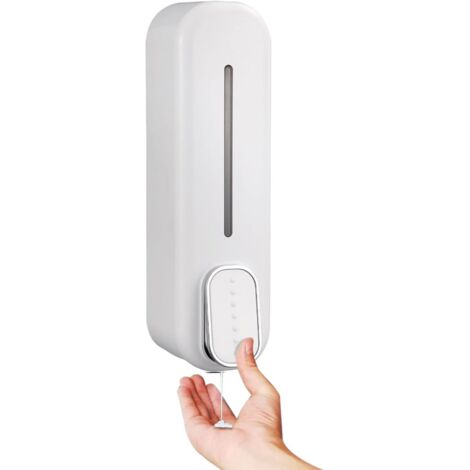 300ml Wall Mounted Soap Dispenser No Drilling with Adhesive Manual Liquid Hand Soap Dispenser Shampoo Conditioner Dispenser for Toilet Bathroom Hotel Kitchen (White) (1/5)