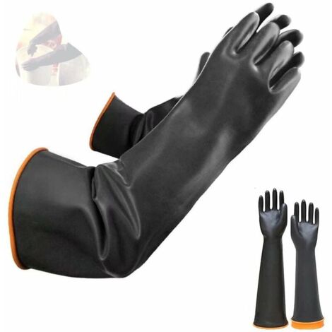 1 Pair Chemical Resistant Latex Gloves Industrial Safety Rubber Long Protective Gloves, Heavy Duty Black Gloves (1/5)