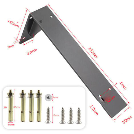Set of 2,Shelf Bracket 290mm, Heavy Duty Bracket Brackets with Screws, Black (1/4)