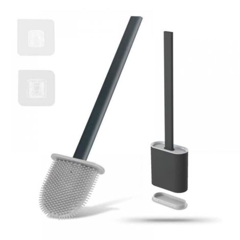 Removable Silicone Toilet Brush, Wall Mounted, Black, Drip-Free, Antibacterial, Ventilated, Quick Drying & Odorless, Wall/Floor Mounted, Black (1/5)