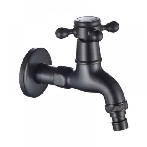 Brass Washing Machine Faucet with G1/2 Sink Spout - Antique Mop Faucet with Cross Handle for Garden Sink (Black) (1/5)
