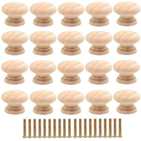 Pack of 20 ,35mm Round Wooden Drawer Knobs Furniture Handles for Cabinet Door with Screws (1/5)