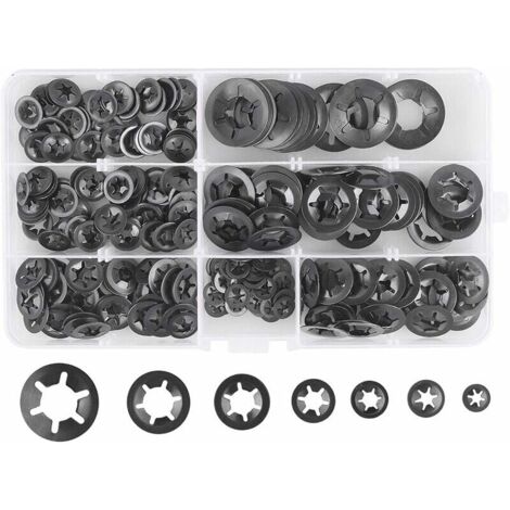 280pcs 7 Sizes Lock Washers, Steel Lock Washers Quick Release Lock Washers M3 M4 M5 M6 M8 M10 M12, Black (1/5)