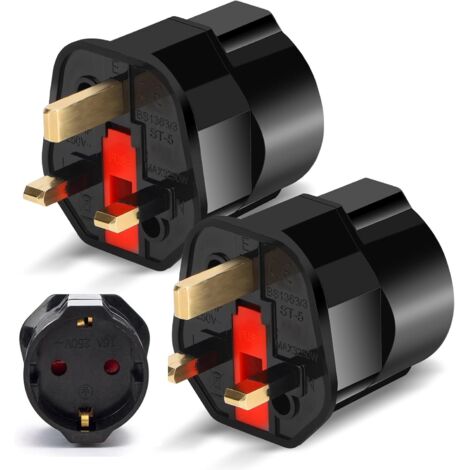 2 Pack EU to UK Plug Adapter, European to UK Travel Adaptor 2 Pin to 3 Pin Plug Adapter, Type C/E/F Europe German France Spanish Polish Turkish to British Adapter Type G (1/5)