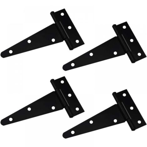 4PCS T Hinge Triangle Hinge Heavy Duty T Hinge Galvanized Triangle 4 Inch Black Can be used for hanging cabinet doors garden gates wooden boxes 4pcs (1/4)
