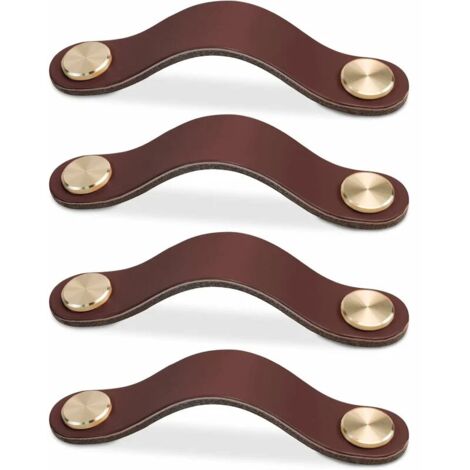 4pcs(Dark Brown, 96mm)Leather Furniture Handle, Cupboard Door Knob Leather Handle Drawer Knob, Vintage Furniture Handle for Cabinets, Dresser, Kitchen, Bathroom (1/3)