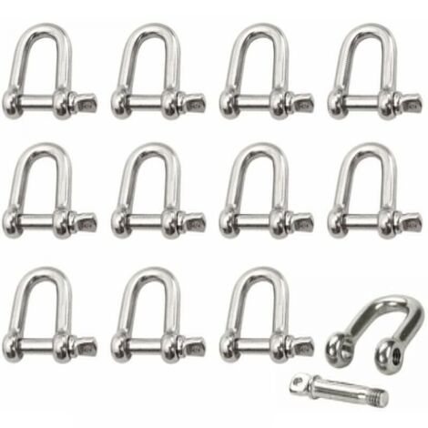 Stainless Steel Shackle 12Pcs M4 Stainless Steel Shackle Lifting Shackle Chain D Ring Shackle Pin Screw Buckle Straight Shackle Joint Clasp for Chain (1/5)