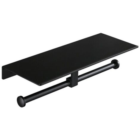 Toilet Paper Holder Black Double Roll Toilet Paper Holder No Punching Toilet Tissue Box Mobile Phone Holder Hotel (1/4)