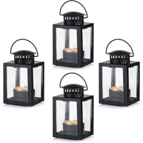 Candle Lanterns Garden Lanterns, 4 Pieces Hanging Small Tea Light Lanterns, Black Candle Holders for Indoor Outdoor Events (1/5)