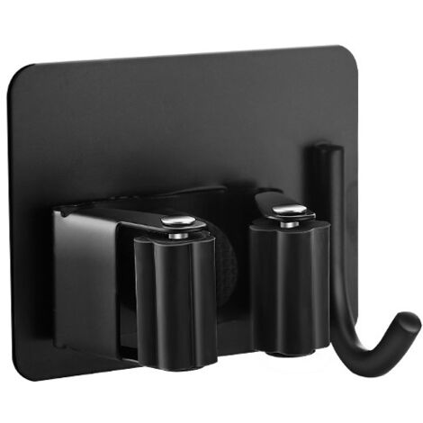 4 Pack Black Wall Mounted Broom Holder, No Drilling, Adhesive Wall Mounted Broom Holder with Hooks, Stainless Steel Broom Holder, Wall Mounted Tool Rack for Kitchen, Garage, Garden (1/5)