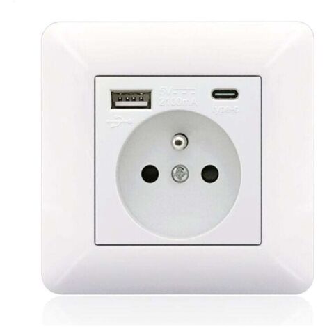 French Type-C+USB16A Type 86 Power Strip, Number of Sockets: 2, Number of USB Ports: 1, Number of Type-C Ports: 1, Safe and Secure (White Arc) (1/5)