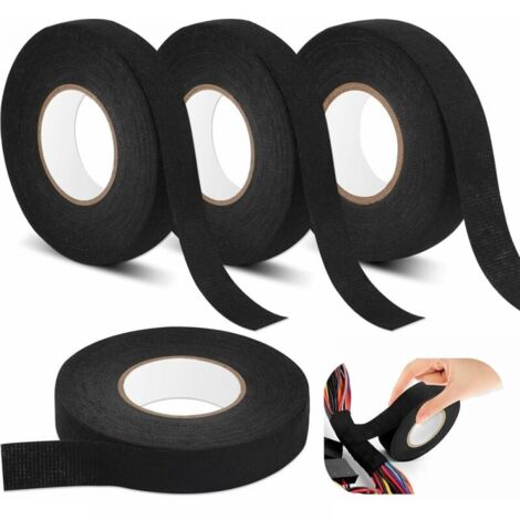 4 Pack Black Cable Tape, Heat Resistant Tapes 2 Sizes, Electrical Insulation Tape, Cloth Tape for Wire Harness, Household Car Motorcycle (19mm x 15m/15mm x 15m) (1/4)