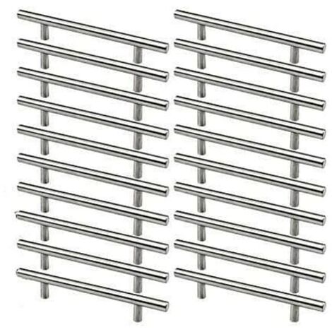 20pcs Stainless Steel Furniture Handles Kitchen Cabinet Pulls 128mm Hole Pitch Brushed Steel T Shape (1/5)