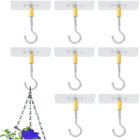 Pack of 8 self-adhesive ceiling hooks without drilling, transparent hooks for hanging plants with stainless steel hooks for the ceiling, self-adhesive ceiling hooks, can bear 5 kg (1/3)