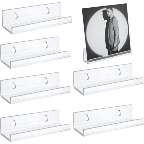 6 Pieces Vinyl Record Wall Mount Record Shelf Acrylic Wall Mount Clear Vinyl Record Storage Holder Floating Shelves for Display in Home (1/5)