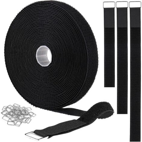 2.5CM x 5M Cable Ties, Non-Adhesive Cable Ties with 25 Metal Buttons, Adjustable Reusable Cable Ties for Tidying and Organizing All Cables, Black (1/5)