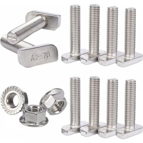M8 x 20 Hammer Head Screw A2 Stainless Steel T-Rail Bolts with Flange Nut for PV Module, 28/15 Solar Photovoltaic Mounting Rail for Greenhouse, 10pcs (M8) (1/5)
