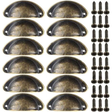 12pcs Vintage Furniture Handles Metal Shell Drawer Knobs for Cupboards Wardrobe Dresser Kitchen Drawers Antique Brass Bronze (1/5)