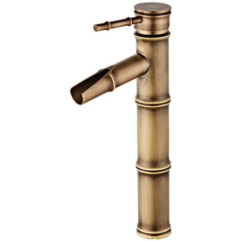 High Bamboo Faucet, Waterfall Basin Mixer Tap, Single Hole Hot and Cold Water Faucet Available, Bronze Bathroom Faucet, 3 Joints Break Mouth (1/4)