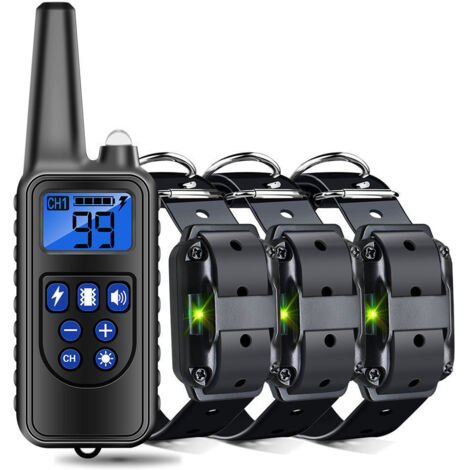 Rechargeable and Waterproof Dog Training Collar with 800m Distance, Electric Shock, Sound Black B (1/4)