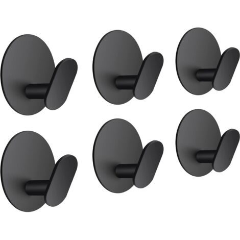 6Pcs Stainless Steel Self Adhesive Hooks Waterproof Rustproof Wall Mounted Towel Rack for Hats Coats Towels Matte Black (1/5)