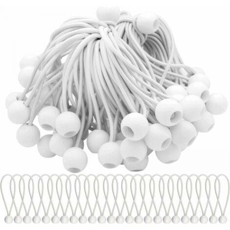Pack of 50, 150mm White Bungee Cords, Elastic Cord with Ball, Stretchy Elastic Balls for Marquees, Tents, Banners and Tarpaulins (1/4)