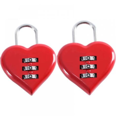 Heart Shaped Digital Code Padlock Red Small 3 Digit Combination Lock for Suitcases Cabinets Lockers Backpacks 2 Pack (1/5)