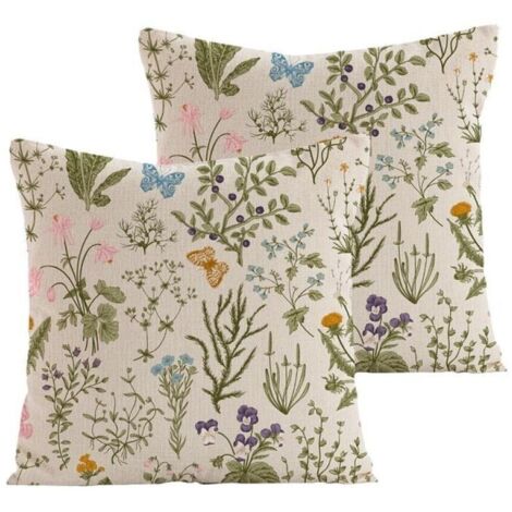 Cushion Cover 45x45 CM Set of 2 Decorative Cushion Covers Wild Flower Plant Pattern Sage Green for Home Living Room Bedroom Bed Outdoor Pillow Cover (1/3)