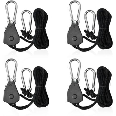 4 Pieces Adjustable Ratchet Ropes with 1/8 Hooks Shade Sail Tensioner Ratchet Strap Rope for Lamp or Plants (1/5)
