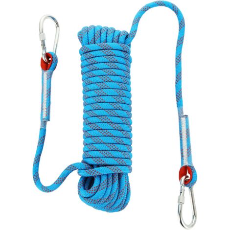 1PC Climbing Rope with Static Safety Carabiner 10mm Polyester Mountaineering Rope Rescue for Hiking Mountaineering Mountain 10M (1/5)